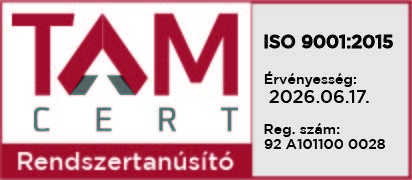 TAM CERT Rendszertanúsító ISO 9001:2015 Érvényesség: 2023.06.17. Reg.szám: 92 A101100 0028 és navigáció a tamcert.hu weboldalra